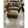 Image 1 : BRAND NEW BROWN FABRIC LOVE SEAT W/ OTTOMAN - RETAIL $1049