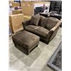 Image 2 : BRAND NEW BROWN FABRIC LOVE SEAT W/ OTTOMAN - RETAIL $1049