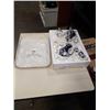 Image 1 : METAL TEAPOT AND COFFEE POT WITH CREAM AND SUGAR AND NEW TRAY