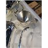 Image 9 : METAL TEAPOT AND COFFEE POT WITH CREAM AND SUGAR AND NEW TRAY