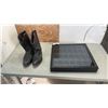 Image 1 : PAIR OF MASON WESTERN BOOTS SIZE 8 AND LEGO FIGURE DISPLAY CABINET