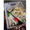 Image 3 : 2 BOXES OF COLLECTIBLES, PASTEL GLASS, CHINA, DOLLS