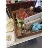 Image 5 : 2 BOXES OF COLLECTIBLES, PASTEL GLASS, CHINA, DOLLS