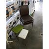 Image 1 : 3 BROWN STACKING CHAIRS AND 2 STOOLS