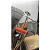 Image 5 : GARBAGE CAN WITH RAKES, SHOVELS, HEDGE TRIMMER