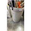 Image 7 : GARBAGE CAN WITH RAKES, SHOVELS, HEDGE TRIMMER