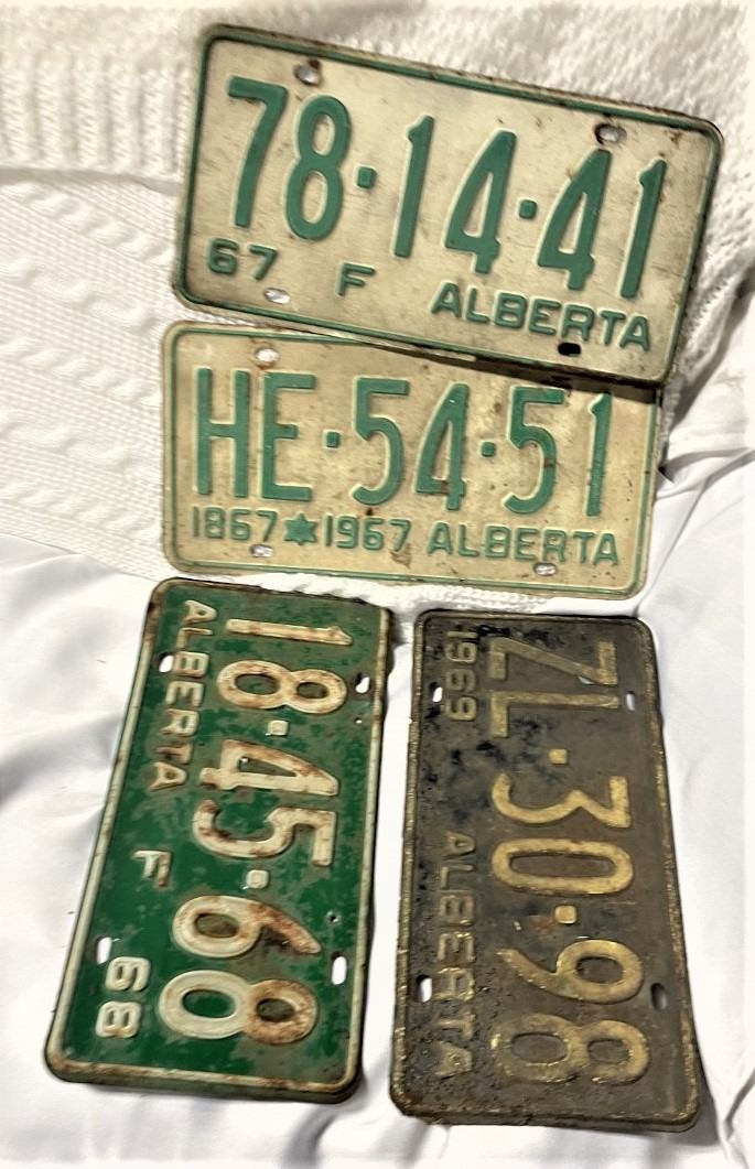 4 Alberta License plates , 1967, 1968, 1969