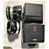Image 1 : Vintage Camera Flash and two 35mm lenses