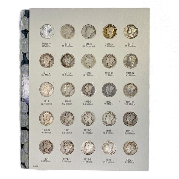 1916-1945 Complete Mercury Dime Book (78 Coins)