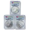 Image 1 : 2017 Set (3) American Silver Eagles PCGS MS70