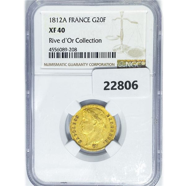 1812A 20F 6.45g French Gold NGC XF40