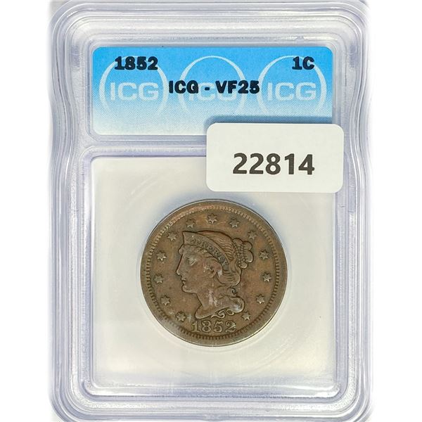 1852 Large Cent ICG VF25