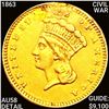 Image 1 : 1863 Civil War Rare Gold Dollar CHOICE AU DETAIL