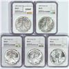 Image 1 : 1987 Set (5) American Silver Eagles NGC MS69