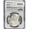 Image 1 : 1883-CC Morgan Silver Dollar NGC MS63