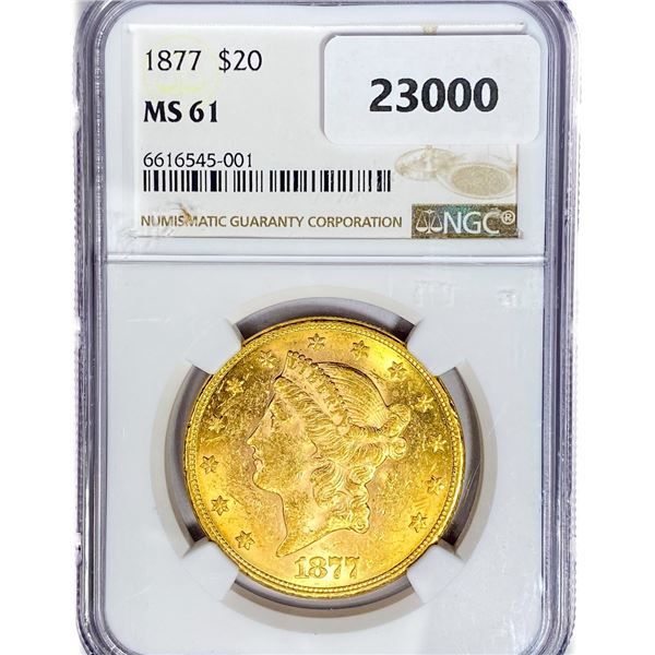 1877 $20 Gold Double Eagle NGC MS61