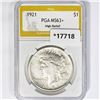 Image 1 : 1921 Silver Peace Dollar PGA MS63+ High Relief