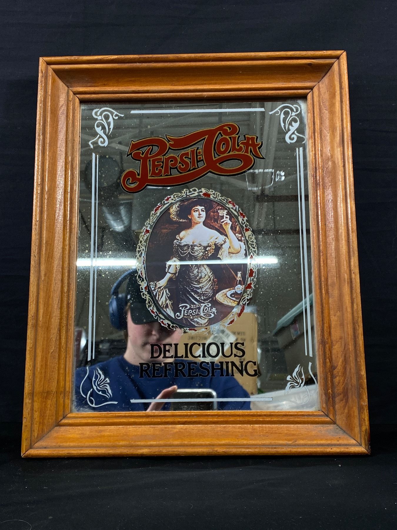 Pepsi Cola Framed Mirror Advertising. Approx. 14 1/2