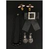 Image 1 : Large Black Ribbon Pin With Black and White Rhinestone Earrings, 2 Bug Pins & Necklace