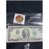 Image 2 : Collectible US Money Lot, $2 Bill 1908 Nickle and Token