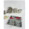 Image 2 : Misc Lot Of Flasks, Mini Tools w/Case, Etc