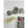 Image 3 : Misc Lot Of Flasks, Mini Tools w/Case, Etc