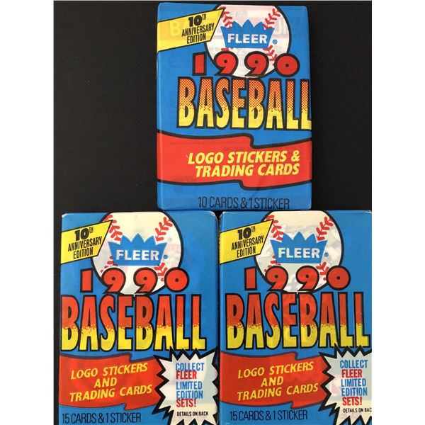 1990 FLEER Baseball wax packs (3 packs)