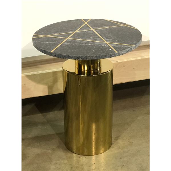 Contemporary granite top side table (approx. 16 diam x 18 1/2)