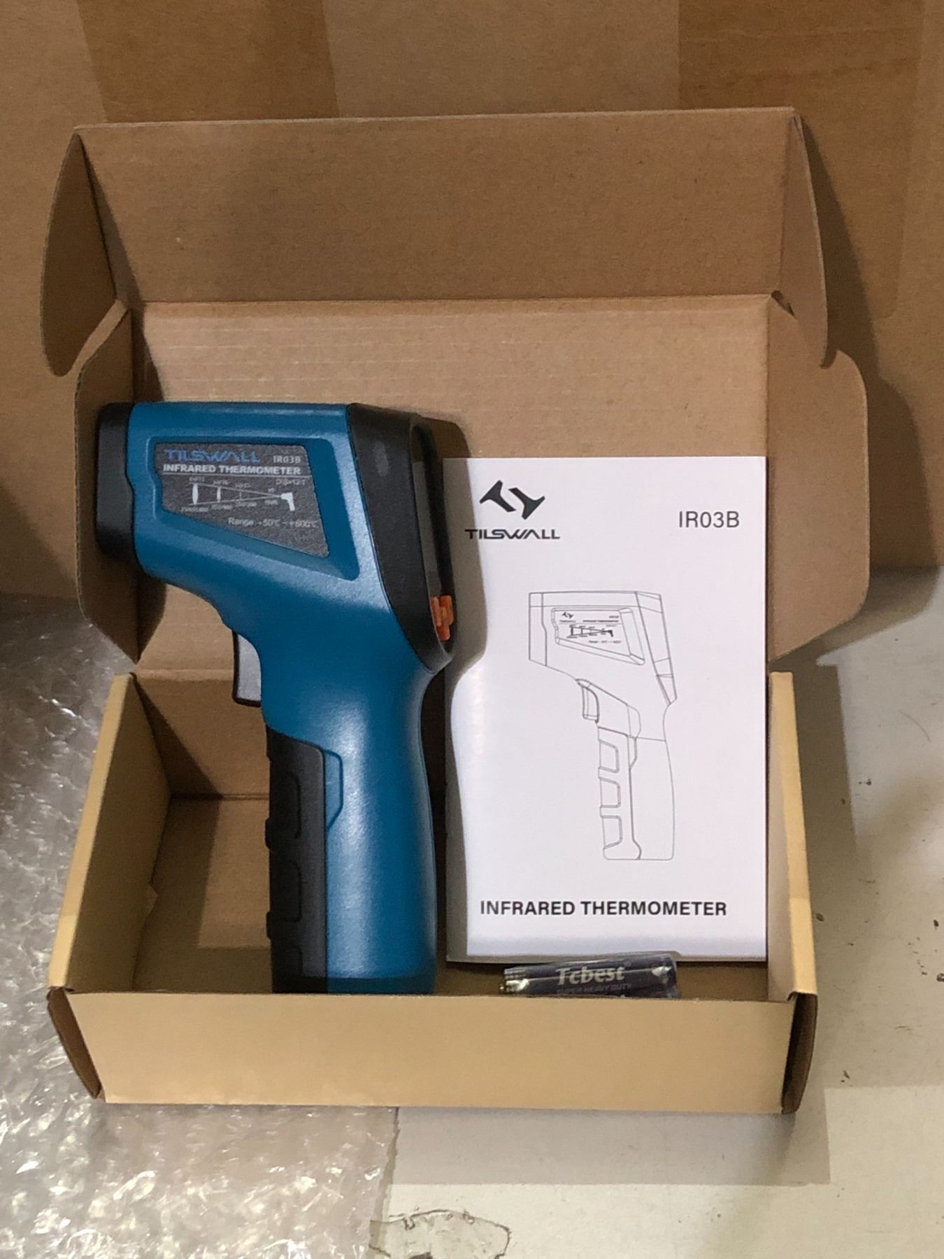 Box full of new Tilswall infrared thermometers w/ batteries for cooking