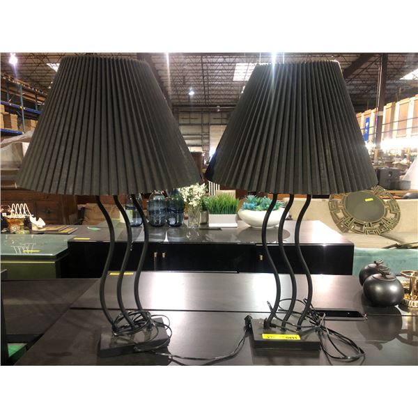 Pair of black iron table lamps