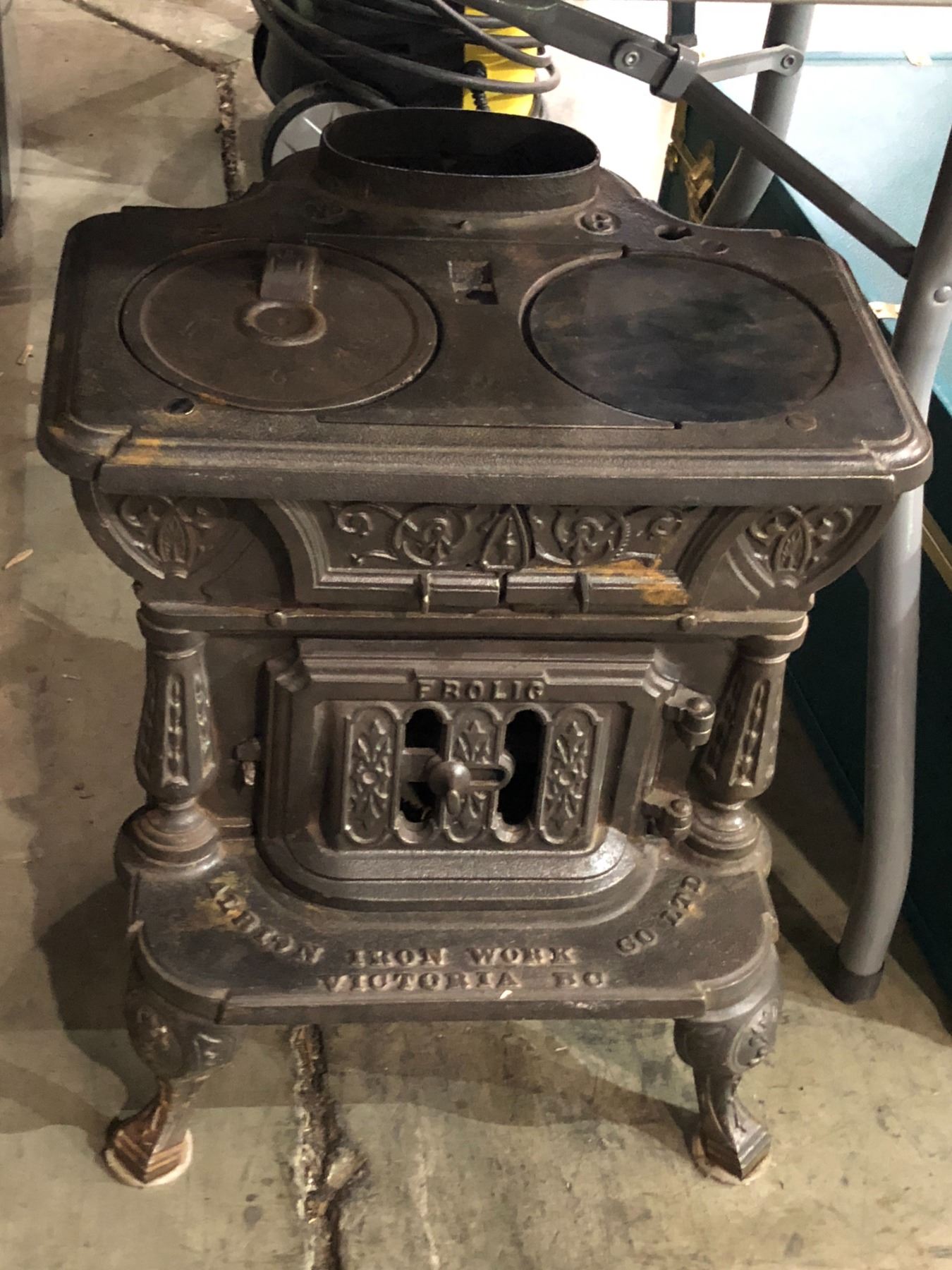 Antique iron wood stove made in Victoria B.C.