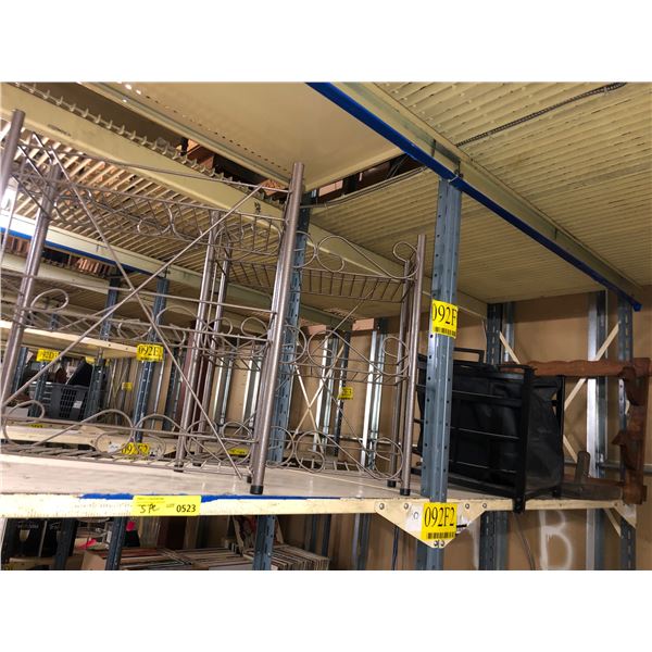 Group of 5 misc. items - includes 2 metal shelves/2 wooden wall racks etc.