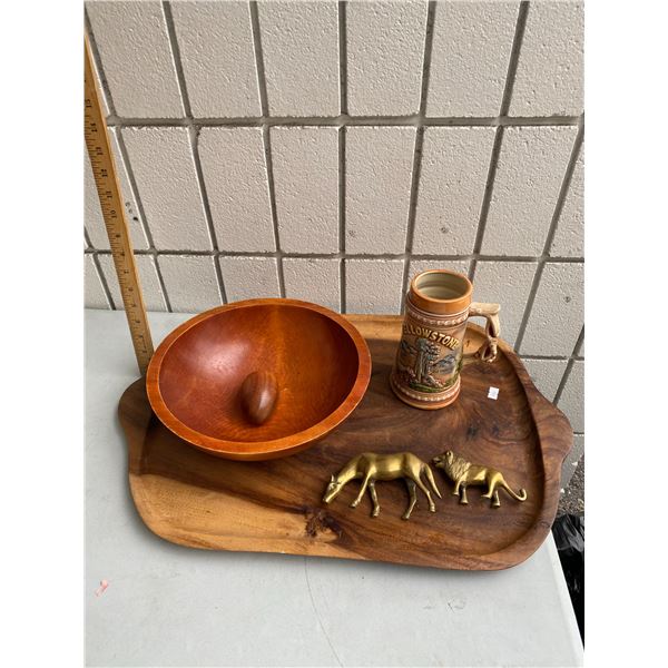 Brass and wood collectibles etc