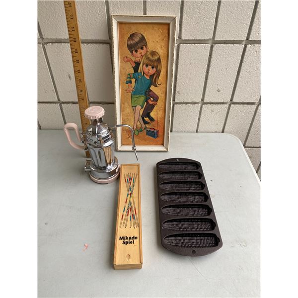 Cast iron corn tray and other vintage items