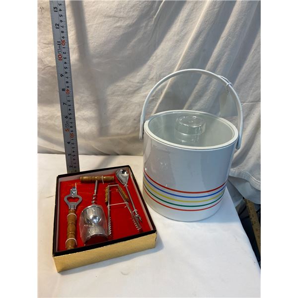 Vintage ice bucket and drink mixer set