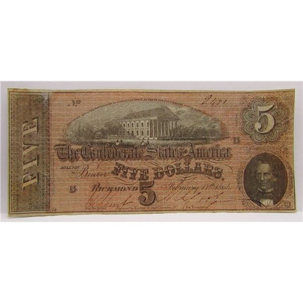1864 $5 CONFEDERATE STATES of AMERICA
