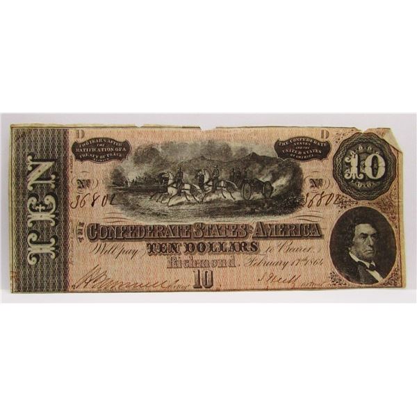 1864 $10 CONFEDERATE STATES of AMERICA