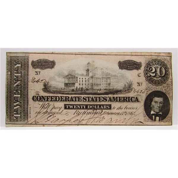 1864 $20 CONFEDERATE STATES of AMERICA
