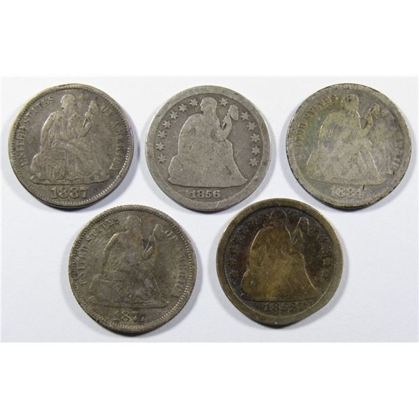 (5) SEATED DIMES - GREAT MIX