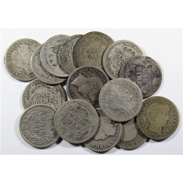 BARBER DIME LOT of 15 COINS