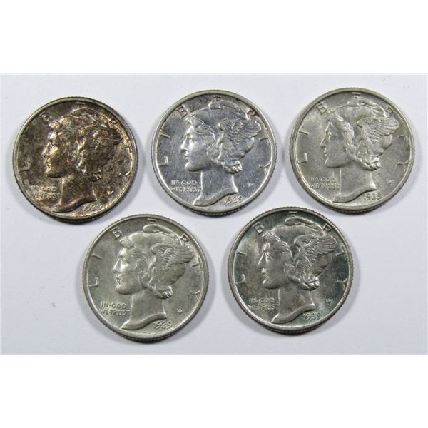(5) 1939 MERCURY DIMES AU/BU