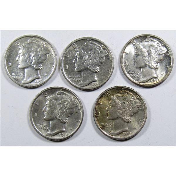 (5) 1942 MERCURY DIMES AU/BU