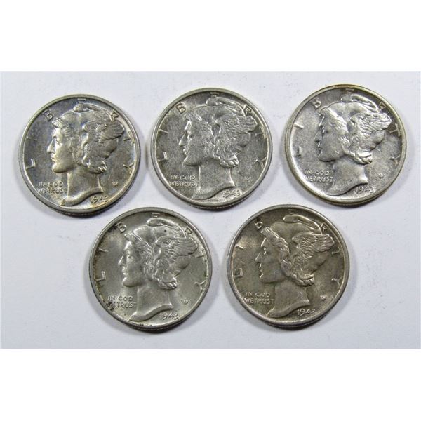 (5) 1943 MERCURY DIMES AU/BU