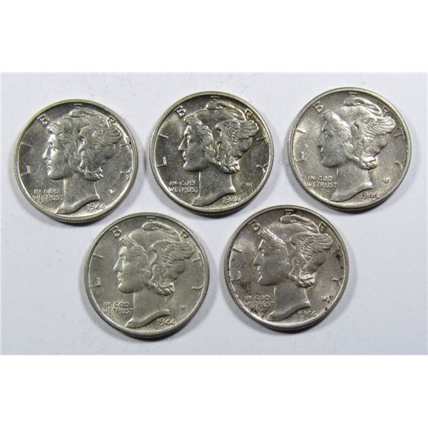 (5) 1944 MERCURY DIMES AU/BU