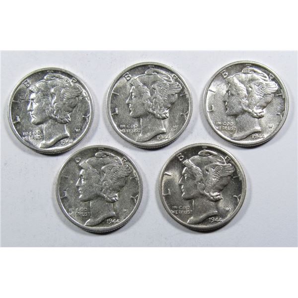 (5) 1944-D MERCURY DIMES AU/BU