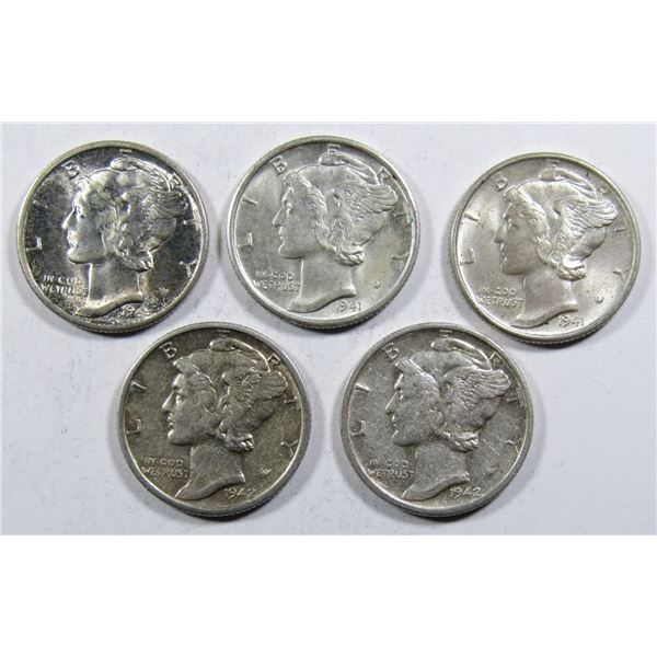 (5) MIXED DATE MERCURY DIMES AU/BU