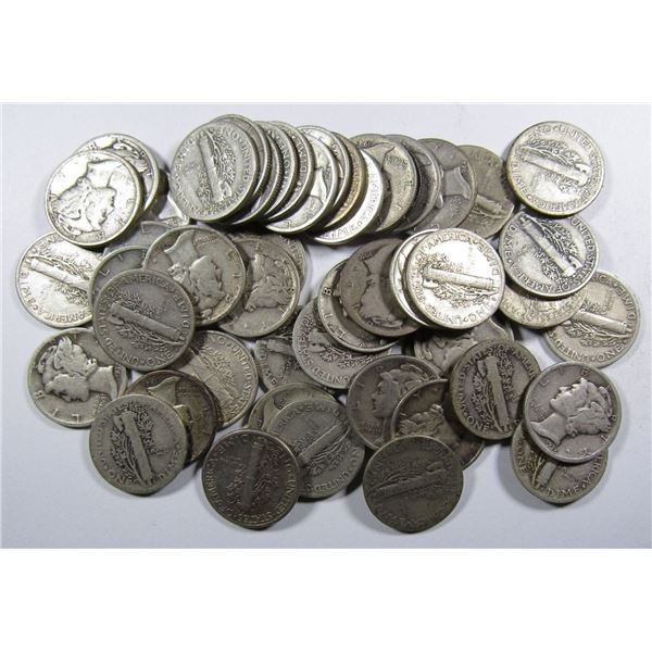 (50) MIXED DATE MERCURY SILVER DIMES