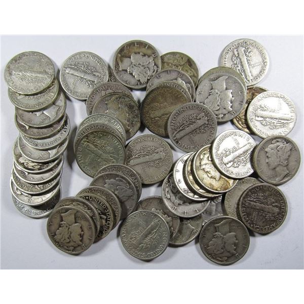 (50) MIXED DATE MERCURY SILVER DIMES
