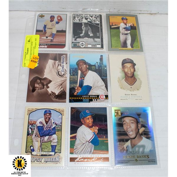 SHEET OF 9 DIFFERENT ERNIE BANKS CHICAGO CUBS