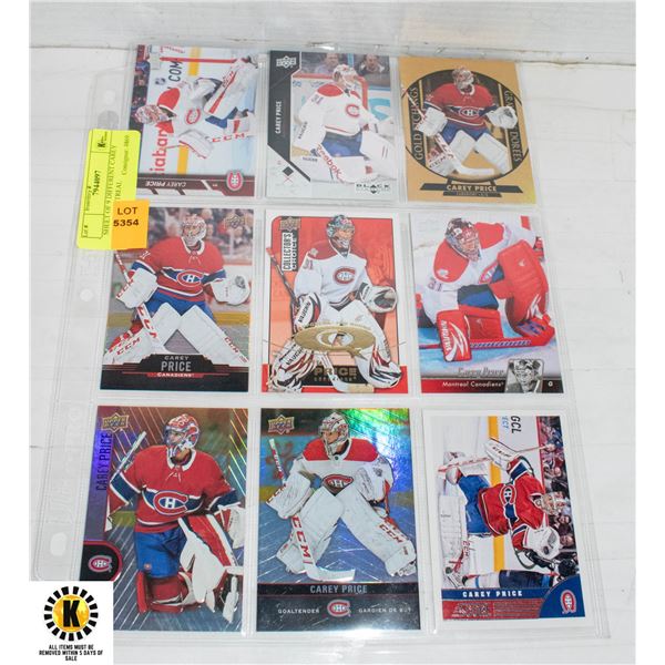 SHEET OF 9 DIFFERENT CAREY PRICE MONTREAL